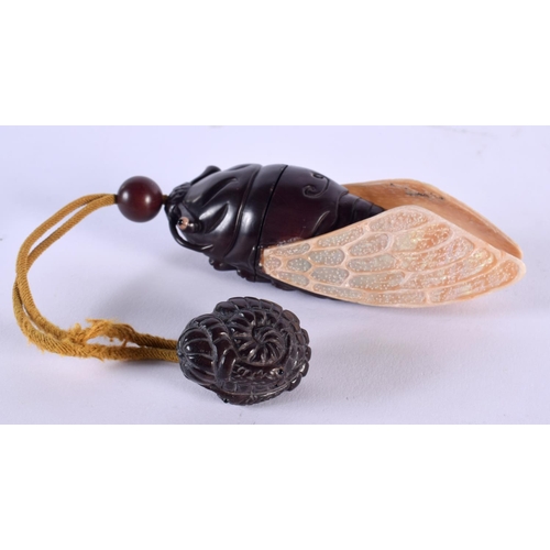 1831 - A JAPANESE CARVED BOXWOOD CICADA FLY INRO. 11.5 cm x 4.5 cm.