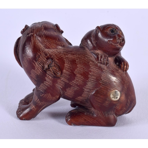 1845 - A JAPANESE CARVED BOXWOOD DOG. 26 grams. 5 cm x 4 cm.