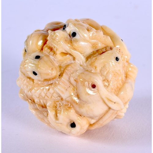 1856 - A JAPANESE CARVED BONE ZODIAC BALL. 46 grams. 3.5 cm wide.