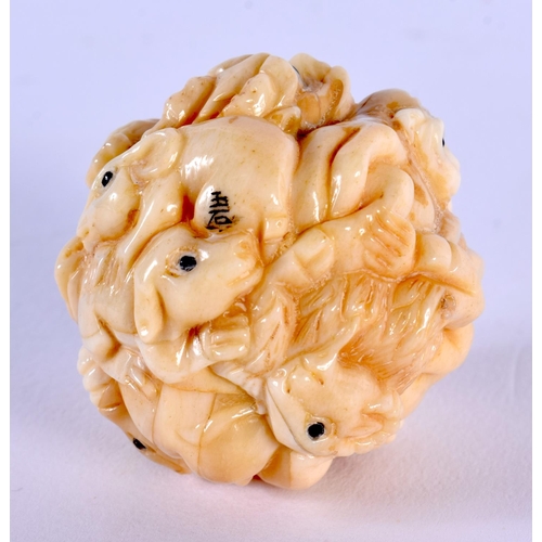 1856 - A JAPANESE CARVED BONE ZODIAC BALL. 46 grams. 3.5 cm wide.