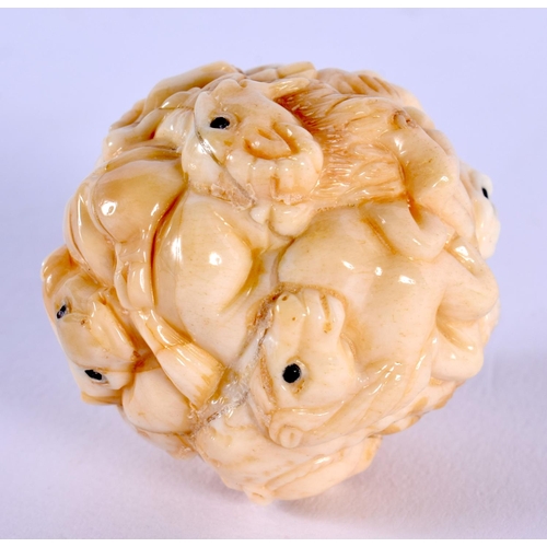 1856 - A JAPANESE CARVED BONE ZODIAC BALL. 46 grams. 3.5 cm wide.