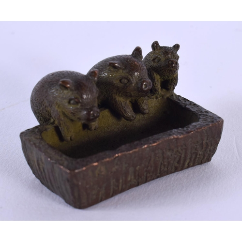 1857 - A JAPANESE BRONZE PIG TROUGH OKIMONO. 101 grams. 4.5 cm x 3.5 cm.