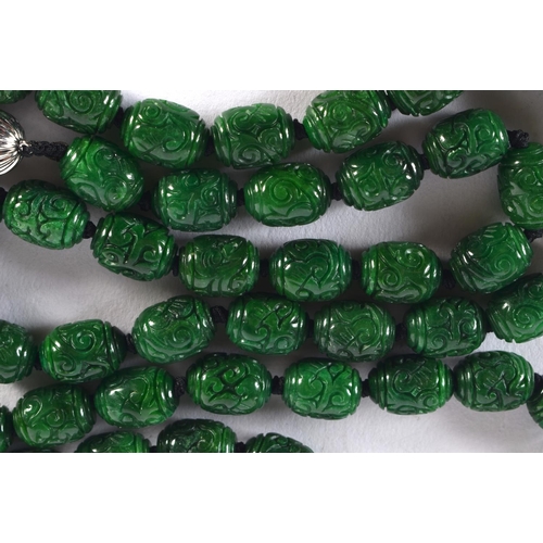 1858 - AN 18CT GOLD MOUNTED CHINESE GOLD AND DIAMOND JADE BEADS. 183 grams. 100 cm long.