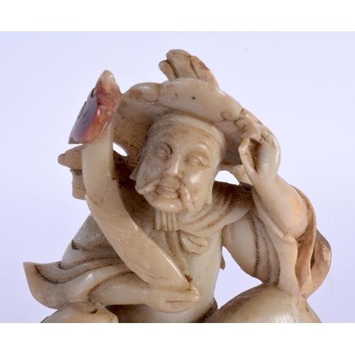 1874 - AN 18TH CENTURY CHINESE CARVED SOAPSTONE FIGURE OF A MALE AND BEAST Qianlong/Jiaqing, together with ... 