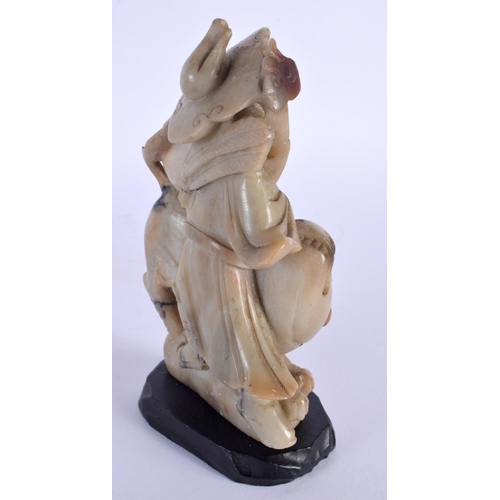 1874 - AN 18TH CENTURY CHINESE CARVED SOAPSTONE FIGURE OF A MALE AND BEAST Qianlong/Jiaqing, together with ... 