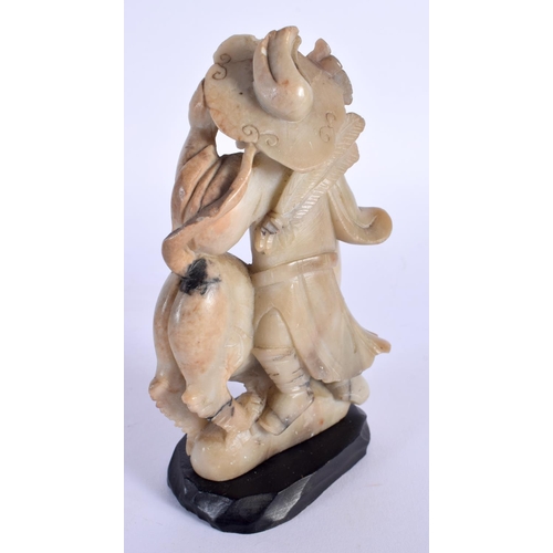 1874 - AN 18TH CENTURY CHINESE CARVED SOAPSTONE FIGURE OF A MALE AND BEAST Qianlong/Jiaqing, together with ... 