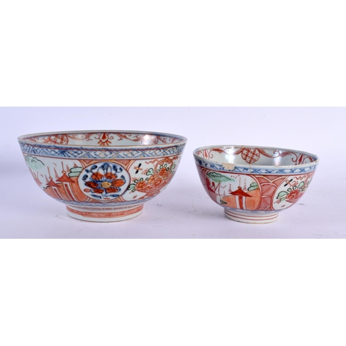 1896 - TWO 18TH CENTURY CHINESE EXPORT 'DUTCH DECORATED' PORCELAIN BOWLS Qianlong. Largest 15 cm diameter. ... 