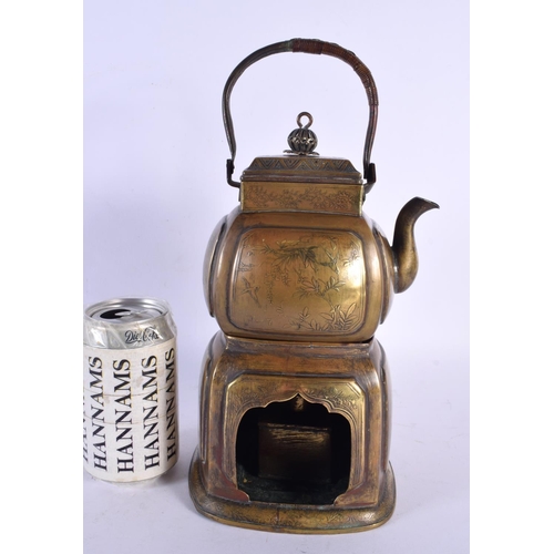 1902 - A RARE LATE 19TH CENTURY CHINESE PAKTONG SPIRIT BURNER KETTLE ON STAND decorated with landscapes. 31... 