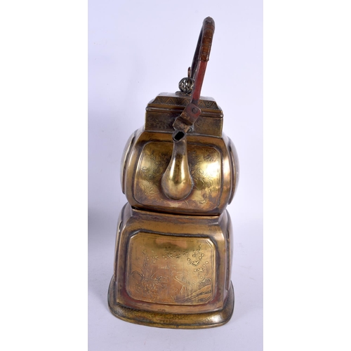 1902 - A RARE LATE 19TH CENTURY CHINESE PAKTONG SPIRIT BURNER KETTLE ON STAND decorated with landscapes. 31... 