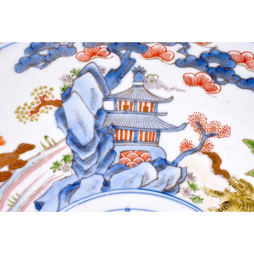 1903 - A LARGE 19TH CENTURY JAPANESE MEIJI PERIOD IMARI BLUE AND WHITE PORCELAIN CHARGER painted with deer ... 