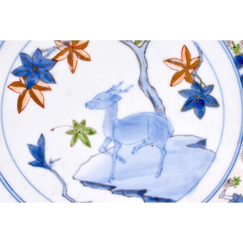 1903 - A LARGE 19TH CENTURY JAPANESE MEIJI PERIOD IMARI BLUE AND WHITE PORCELAIN CHARGER painted with deer ... 