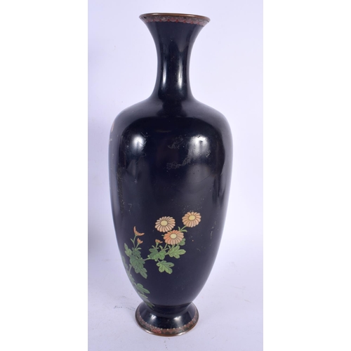 1904 - A LARGE 19TH CENTURY JAPANESE MEIJI PERIOD CLOISONNE ENAMEL VASE decorated with flowers. 32 cm high.