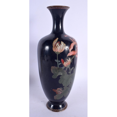 1904 - A LARGE 19TH CENTURY JAPANESE MEIJI PERIOD CLOISONNE ENAMEL VASE decorated with flowers. 32 cm high.