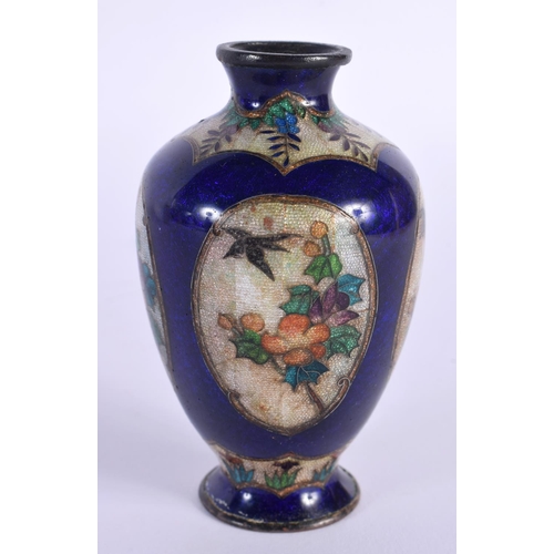 1908 - AN UNUSUAL 19TH CENTURY JAPANESE MEIJI PERIOD CLOISONNE ENAMEL VASE decorated with birds and landsca... 