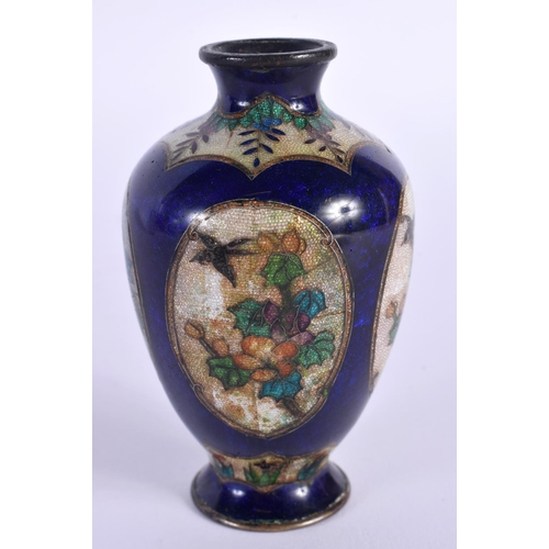 1908 - AN UNUSUAL 19TH CENTURY JAPANESE MEIJI PERIOD CLOISONNE ENAMEL VASE decorated with birds and landsca... 