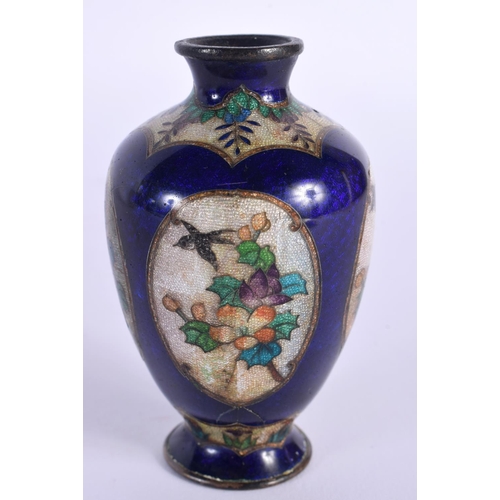 1908 - AN UNUSUAL 19TH CENTURY JAPANESE MEIJI PERIOD CLOISONNE ENAMEL VASE decorated with birds and landsca... 