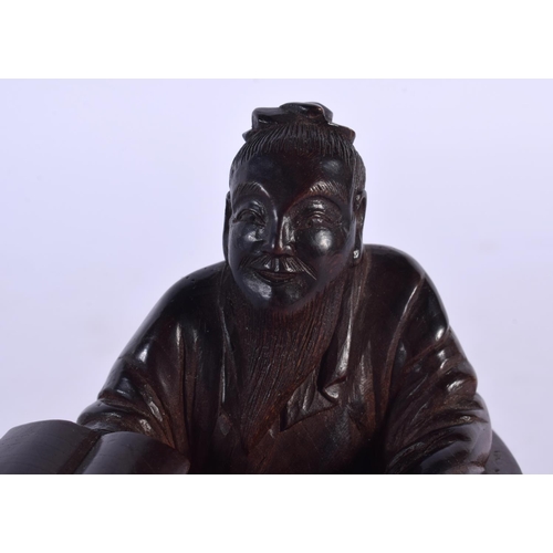 1909 - A VERY UNUSUAL 19TH CENTURY CHINESE CARVED HARDWOOD SEAL Qing, possibly Zitan, modelled as a seated ... 