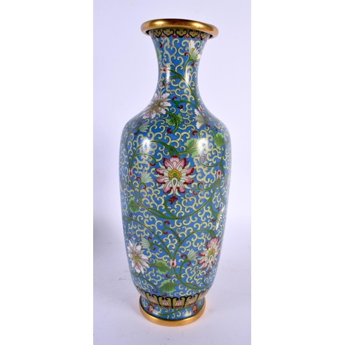 1917 - A LATE 19TH CENTURY CHINESE CLOISONNE ENAMEL VASE decorated with foliage and vines. 32 cm high.