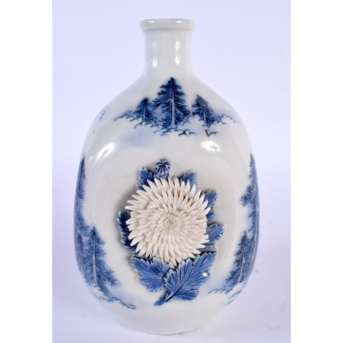 1918 - A RARE 19TH CENTURY JAPANESE MEIJI PERIOD BLUE AND WHITE HIRADO PORCELAIN VASE with unusual unglazed... 