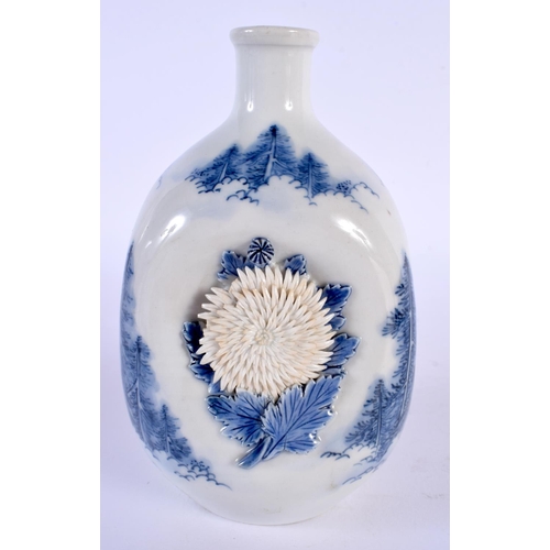 1918 - A RARE 19TH CENTURY JAPANESE MEIJI PERIOD BLUE AND WHITE HIRADO PORCELAIN VASE with unusual unglazed... 