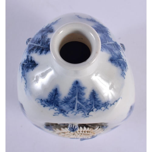 1918 - A RARE 19TH CENTURY JAPANESE MEIJI PERIOD BLUE AND WHITE HIRADO PORCELAIN VASE with unusual unglazed... 