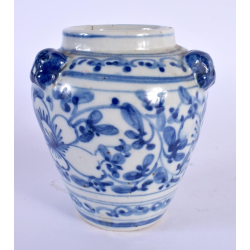 1919 - A 19TH CENTURY CHINESE BLUE AND WHITE PORCELAIN VASE painted with flowers. 11 cm high.