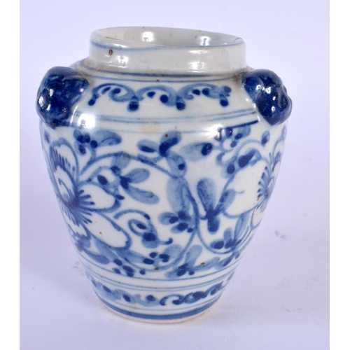 1919 - A 19TH CENTURY CHINESE BLUE AND WHITE PORCELAIN VASE painted with flowers. 11 cm high.