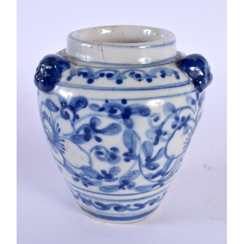 1919 - A 19TH CENTURY CHINESE BLUE AND WHITE PORCELAIN VASE painted with flowers. 11 cm high.