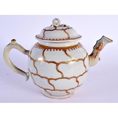 1920 - AN 18TH CENTURY CHINESE EXPORT PORCELAIN TEAPOT AND COVER Qianlong, with highly unusual gilt panelle... 