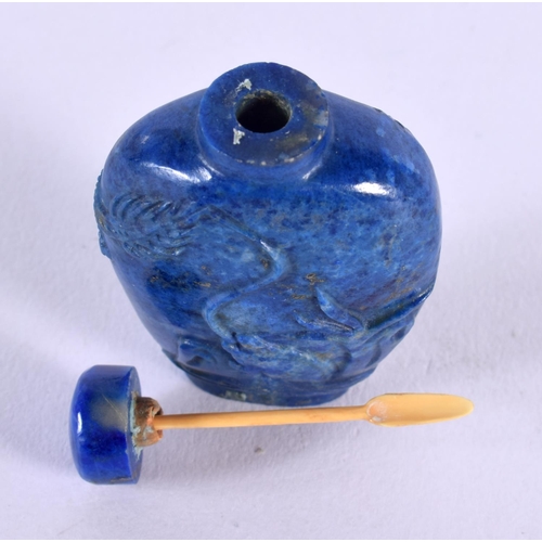 1925 - A 19TH CENTURY CHINESE CARVED LAPIS LAZULI SNUFF BOTTLE AND STOPPER Qing. 5.5 cm x 3.25 cm.