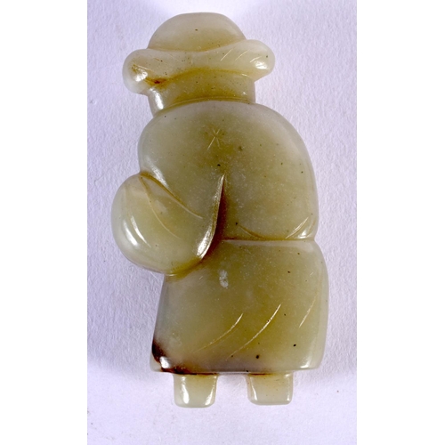 1928 - A 19TH CENTURY CHINESE CARVED GREEN JADE FIGURE OF A BOY Qing. 7.5 cm x 4 cm.