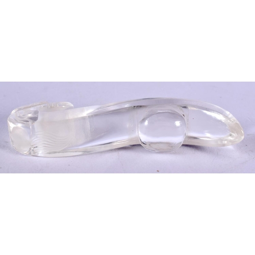 1929 - A RARE 19TH CENTURY CHINESE CARVED ROCK CRYSTAL BELT HOOK Qing. 9 cm long.