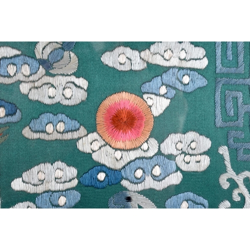 1934 - A 19TH CENTURY CHINESE SILKWORK EMBROIDERED RANK BADGE Qing. 38 cm square.