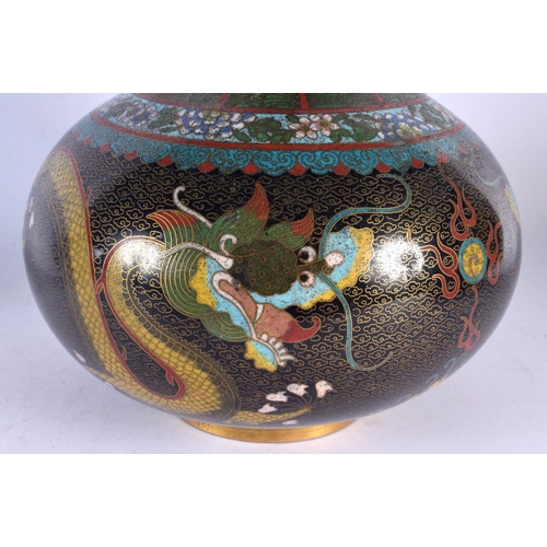 1942 - A LARGE 19TH CENTURY CHINESE CLOISONNE ENAMEL DRAGON VASE Qing. 39 cm x 16 cm.