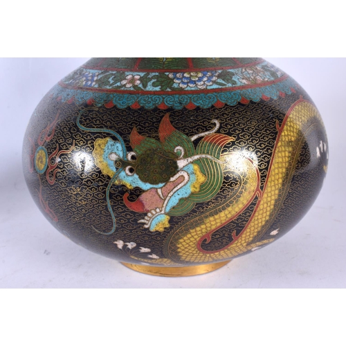 1942 - A LARGE 19TH CENTURY CHINESE CLOISONNE ENAMEL DRAGON VASE Qing. 39 cm x 16 cm.