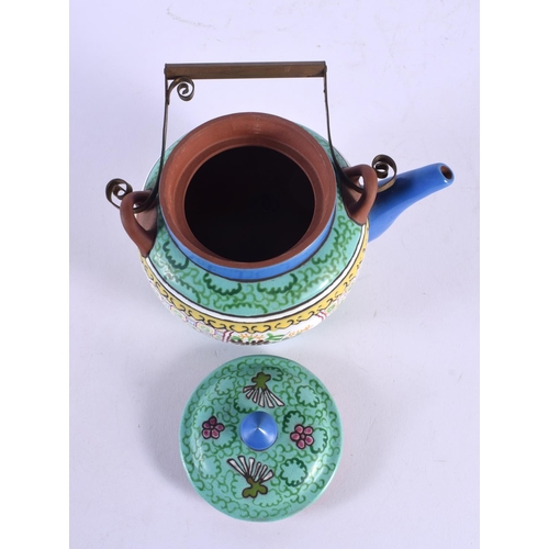 1957 - A LATE 19TH CENTURY CHINESE YIXING POTTERY TEAPOT AND COVER Qing, painted with foliage. 18 cm x 18 c... 