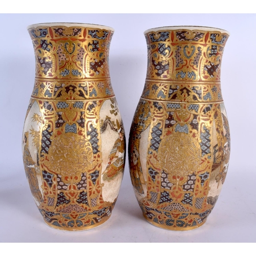 1969 - A LARGE PAIR OF 19TH CENTURY JAPANESE MEIJI PERIOD SATSUMA VASES painted with figures. 32 cm x 12 cm... 