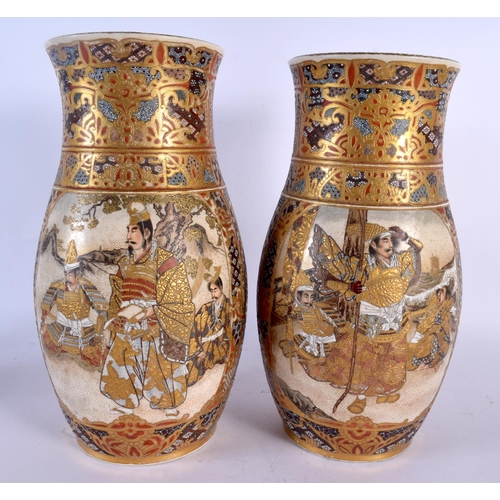 1969 - A LARGE PAIR OF 19TH CENTURY JAPANESE MEIJI PERIOD SATSUMA VASES painted with figures. 32 cm x 12 cm... 