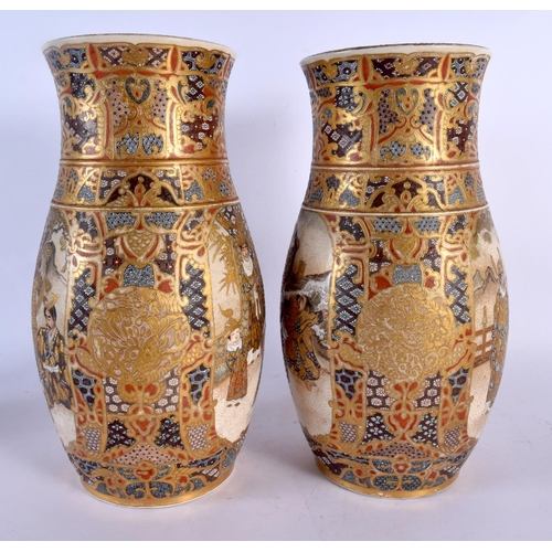 1969 - A LARGE PAIR OF 19TH CENTURY JAPANESE MEIJI PERIOD SATSUMA VASES painted with figures. 32 cm x 12 cm... 