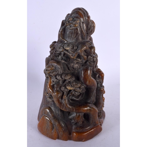 1975 - A LARGE CHINESE CARVED BUFFALO HORN TYPE MOUNTAIN 20th Century. 1235 grams. 18 cm x 12 cm.