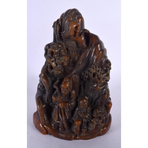 1975 - A LARGE CHINESE CARVED BUFFALO HORN TYPE MOUNTAIN 20th Century. 1235 grams. 18 cm x 12 cm.