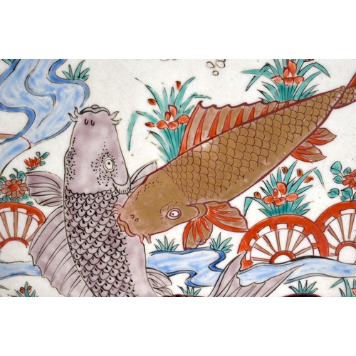 1978 - AN UNUSUAL LARGE 19TH CENTURY JAPANESE MEIJI PERIOD DEEP BASIN painted with swimming fish. 44 cm dia... 