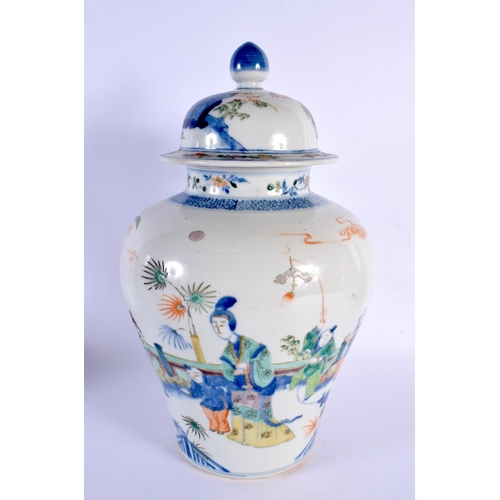 1985 - A LARGE EARLY 20TH CENTURY CHINESE DOUCAI PORCELAIN VASE AND COVER Late Qing/Republic, painted in th... 