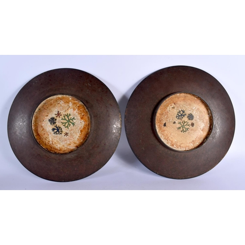 1999 - A PAIR OF 19TH CENTURY JAPANESE MEIJI PERIOD CLOISONNE ENAMEL DISHES. 30 cm diameter.