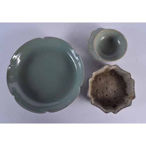 2005 - A LARGE CHINESE PALE BLUE GLAZED STONEWARE DISH together with a ginger jar etc. Largest 18 cm wide. ... 