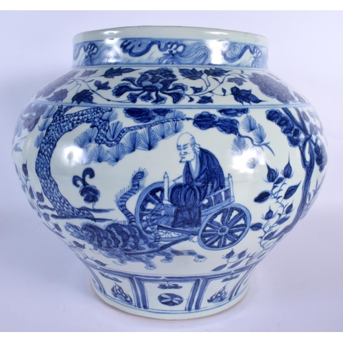 2019 - A VERY LARGE CHINESE BLUE AND WHITE PORCELAIN GUAN JAR 20th Century, together with an Islamic market... 