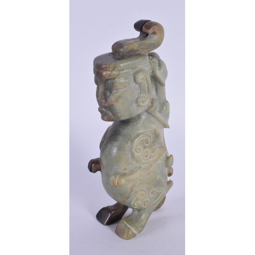 2024 - A CHINESE CARVED MUTTON JADE FIGURE 20th Century, modelled as a male with animal upon his back. 15 c... 