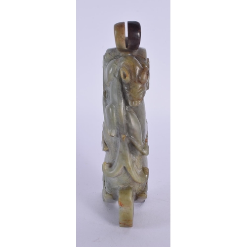 2024 - A CHINESE CARVED MUTTON JADE FIGURE 20th Century, modelled as a male with animal upon his back. 15 c... 