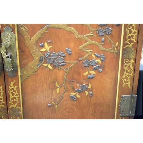 2437 - A FINE 19TH CENTURY JAPANESE MEIJI PERIOD SILVER INLAID CABINET decorated with foliage. 140 cm x 100... 