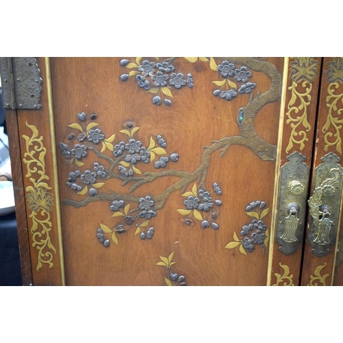 2437 - A FINE 19TH CENTURY JAPANESE MEIJI PERIOD SILVER INLAID CABINET decorated with foliage. 140 cm x 100... 